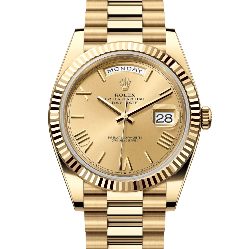 Superclone Rolex Day-Date 40 Yellow Gold Champagne Roman 228238