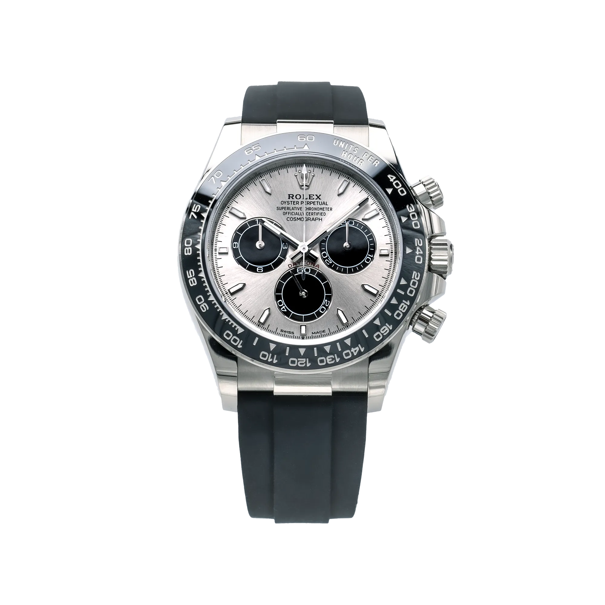 Superclone Rolex Daytona "Ghost" Silver Dial White Gold Oysterflex 126519 - Image 2